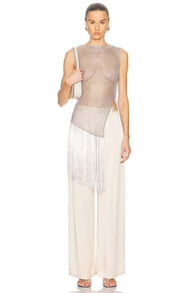 Metallic Netting Fringe Asymmetric Top