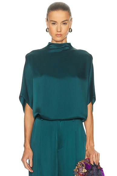 Lapointe Satin Cape Tee in Dark Teal