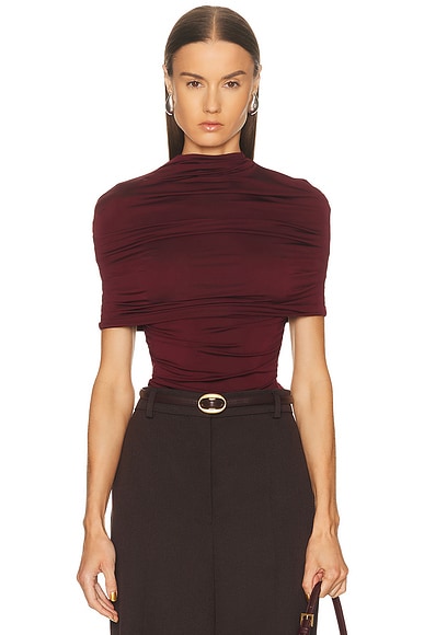 Jersey Mock Neck Ruched Top