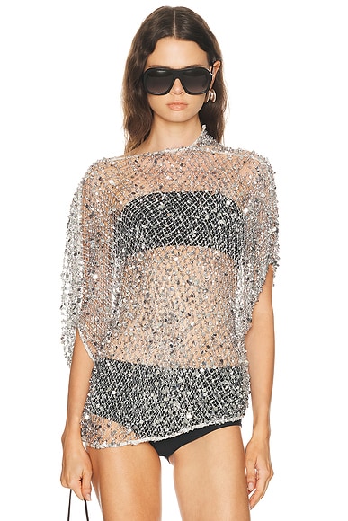 Net Mesh Sequin Cape Tee