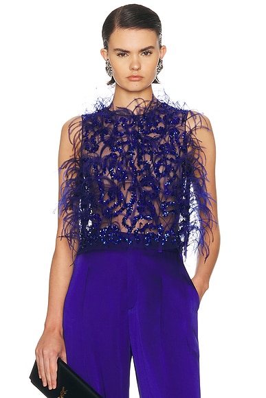 Sequin & Feather Embroidery Cropped Tank Top