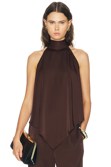 LaPointe Lightweight Satin Hankerchief Top in Chocolate