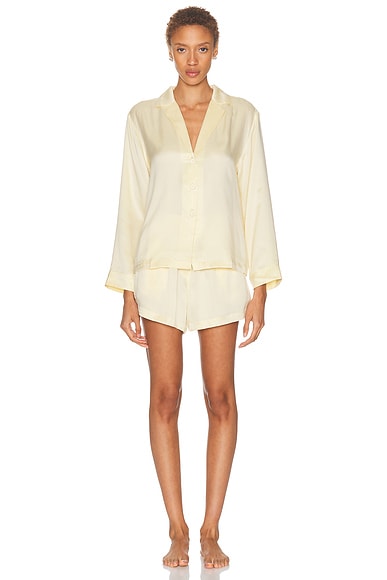 Washable Silk Button Up Long Sleeve Short Pajama Set