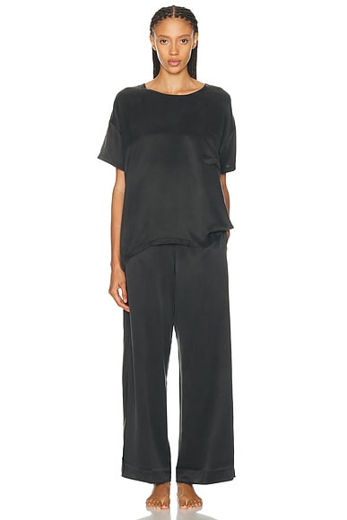 Washable Silk Tee Pant Pajama Set
