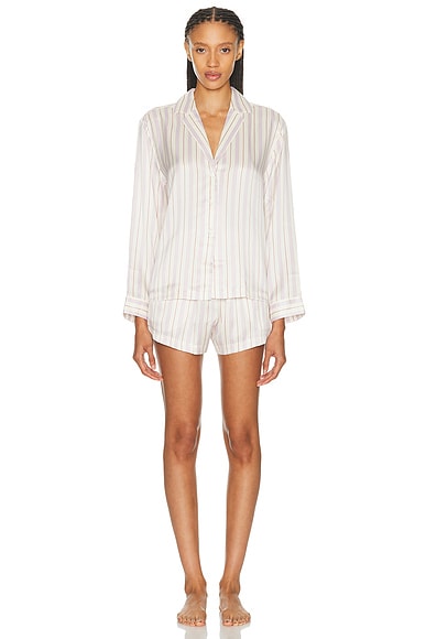 Washable Silk Button Up Long Sleeve Short Set