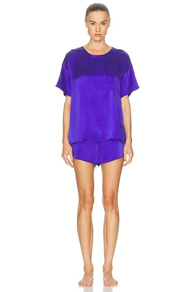 LUNYA Washable Silk Tee Short Set in Cobalt Dream