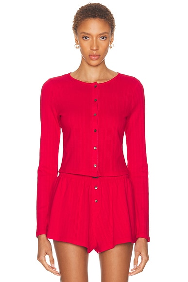 Pointelle Crew Neck Cardigan