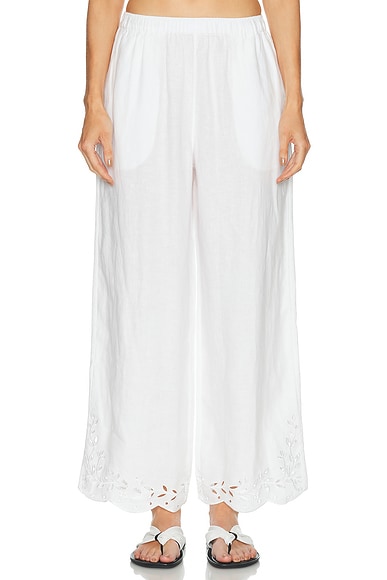 LUNYA Linen Embroidered Eyelet Pant in Sincere White