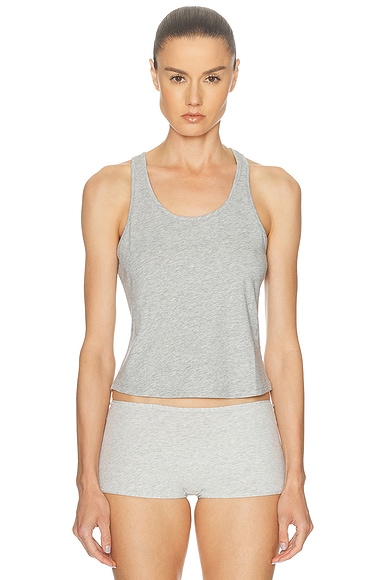 LUNYA Organic Pima Curved Hem Tank Top in Storm Grey Heather