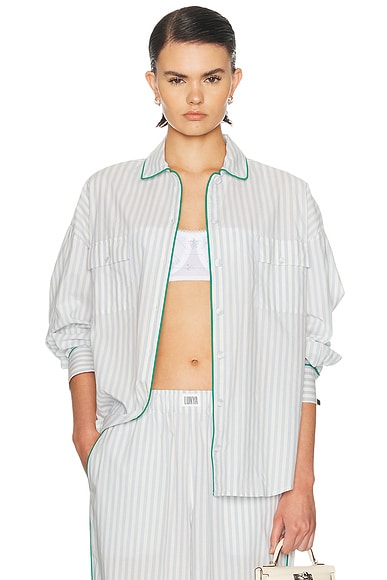 Airy Cotton Piped Button Down Shirt