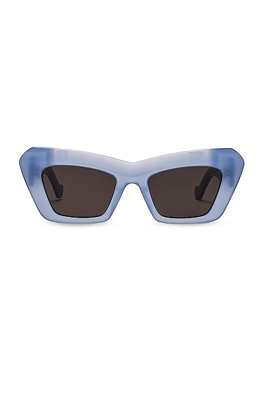 Loewe Structured Cat Eye Sunglasses in Shiny Light Blue & Smoke