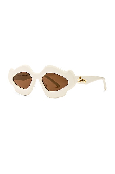 Shop Loewe Paula's Ibiza Oval Sunglasses In Shiny Ivory