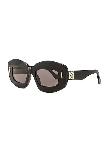 Shop Loewe Rectangle Sunglasses In Shiny Black