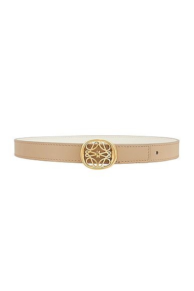 Loewe Anagram Ellipse 2cm Reversible Belt in Paper Craft, Soft White, & Gold