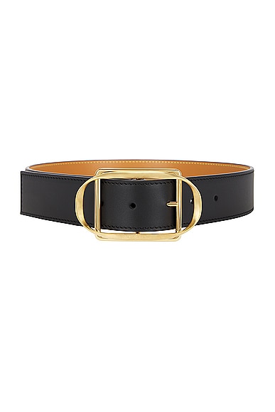 Shop Loewe Curved Buckle Belt In Black & Gold