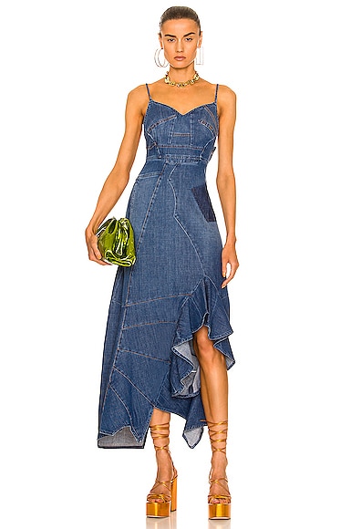 Shop Loewe Ruffle Midi Dress In Blue