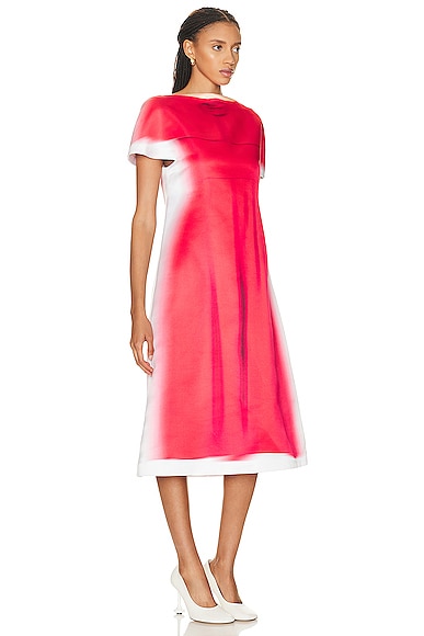 Shop Loewe Blurred Print Dress In Red & White