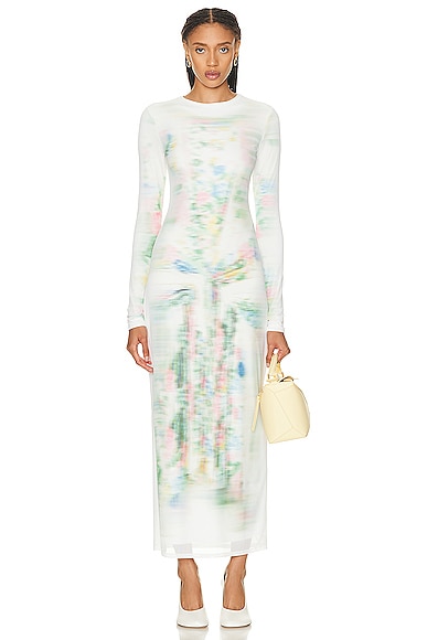 Loewe Blurred Floral Print Tube Midi Dress In White_multicolor