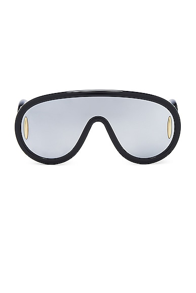 Loewe Wave Mask Sunglasses in Shiny Black & Smoke Mirror