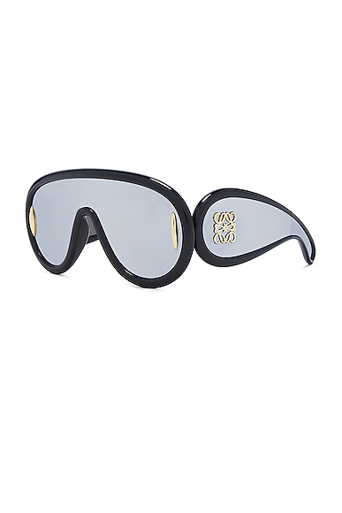Shop Loewe Wave Mask Sunglasses In Shiny Black
