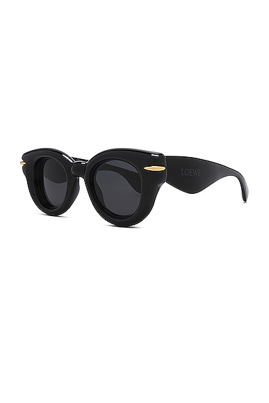 Shop Loewe Inflated Sunglasses In Shiny Black & Smoke