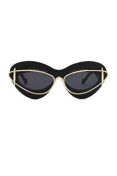 Shop Loewe Double Frame Sunglasses In Shiny Black & Smoke