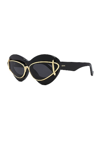 Shop Loewe Double Frame Sunglasses In Shiny Black & Smoke