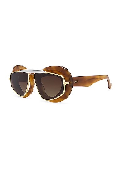 Shop Loewe Double Frame Sunglasses In Blonde Havana & Gradient Brown