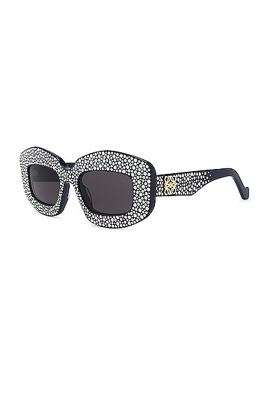 Shop Loewe Chunky Anagram Starry Night Avant Premiere Sunglasses In Shiny Black & Smoke