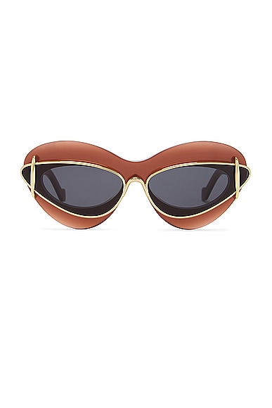 Shop Loewe Double Frame Sunglasses In Shiny Red & Smoke