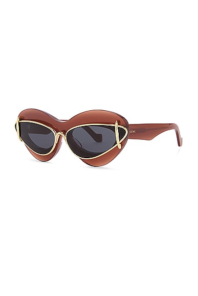 Shop Loewe Double Frame Sunglasses In Shiny Red & Smoke