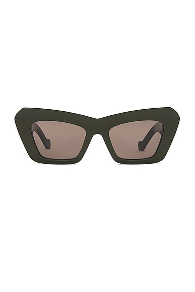 Loewe Anagram Cat Eye Sunglasses in Shiny Dark Green & Brown