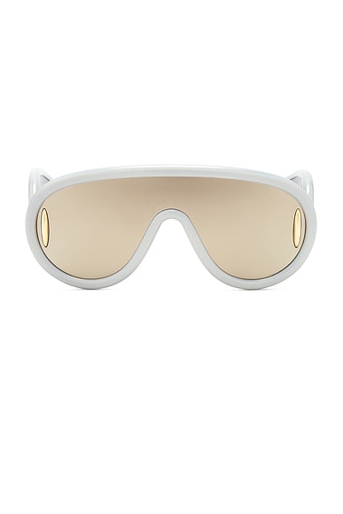 Loewe Shield Sunglasses in White & Smoke Mirror