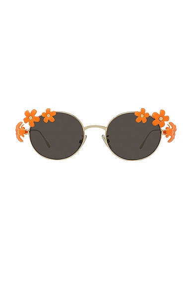 Loewe Flowers Round Sunglasses in Shiny Endura Gold & Gradient Brown