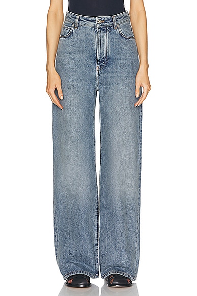 Shop Loewe High Waisted Straight Leg In Washed Blue