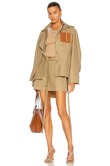 Loewe Hooded Leather-trimmed Cutout Cotton-twill Jacket In Sweet Caramel