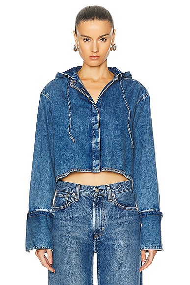 Loewe Cropped Hooded Shirt in Jeans Blue