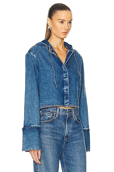 Shop Loewe Cropped Hooded Shirt In Jeans Blue