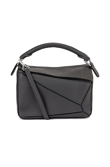 Loewe Mini Puzzle Bag Grained Calfskin In Gray