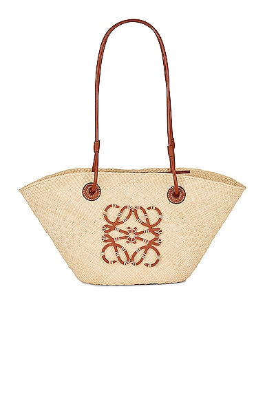 Anagram Basket Small Bag In Natural & Tan