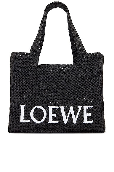 Loewe Paula's Ibiza Medium Logo Raffia Tote Bag In Black