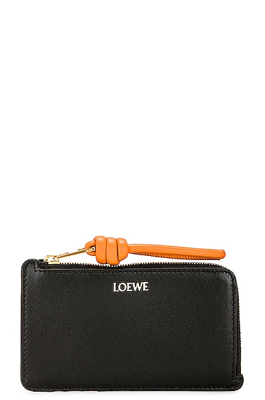 Loewe Knot Coin Cardholder in Black & Bright Orange