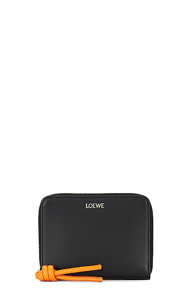 Shop Loewe Knot Slim Zip Compact Wallet In Black & Bright Orange