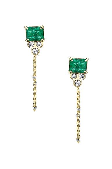 Emerald Triple Twinkle Chain Earrings in Green