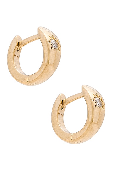 Logan Hollowell Single Star Set Rounded Diamond Huggie Earrings in Metallic Gold