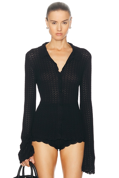 Marine Serre Wild Puffy Knit Cardigan in Black | FWRD