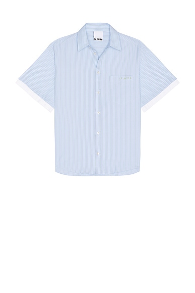 Double Short Sleeve Button Down Shirt in Blue