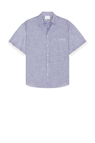 Le Père Double Short Sleeve Button Down in Midnight Stone