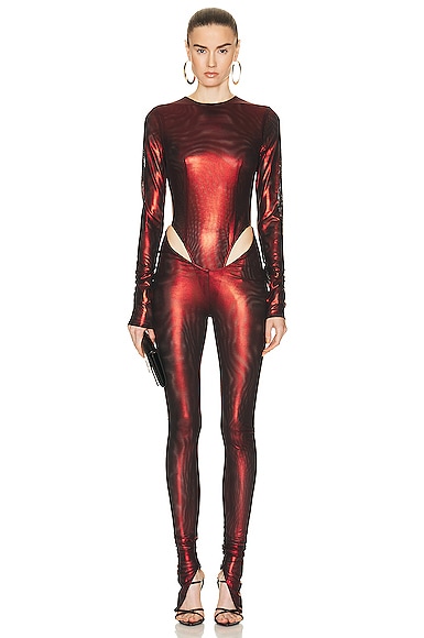LaQuan Smith Hip Cut Out Jumpsuit in Oxblood