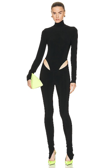 LaQuan Smith Hip Cut Out Turtleneck Jumpsuit in Black